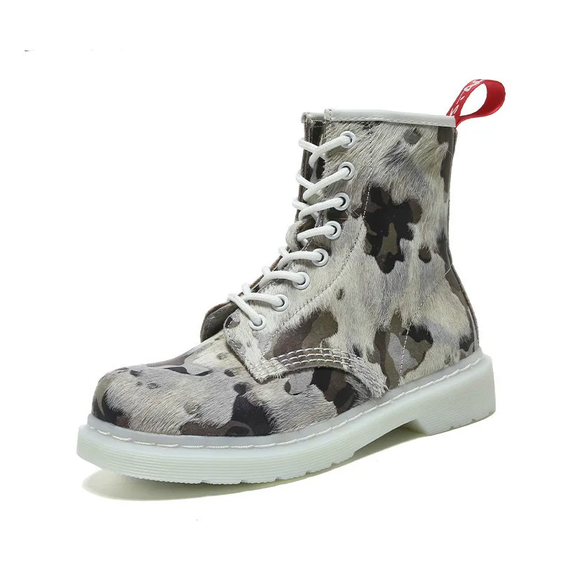 

Autumn Winter Ankle Snow Boots Women High-top Platform Boots Horse Hair British Ladies Low Heel Short Motorcycle Botas Mujer