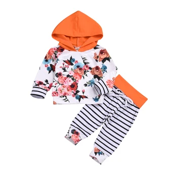 

Baby Girl Boy Clothes Set Autumn/Winter Warm Floral Long Sleeve Hoodies Tops+Striped Pants Legging Kids Casual Outfits Set Suit