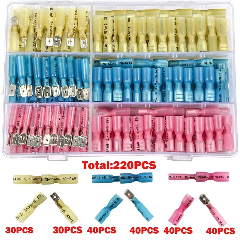 

Special for cross-border e-commerce hot shrinkable spade terminal combination 220pcs wire connectors waterproof terminal