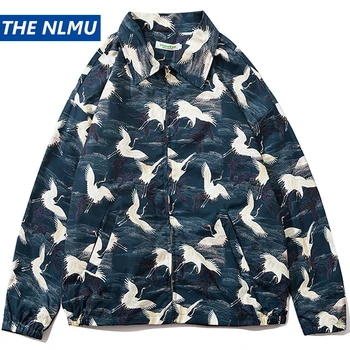 

2020 Hip Hop Crane Print Jackets Men Streetwear Harajuku Coat Autumn Casual Japanese Jacket Windbreaker Men Tops Clothes WY110