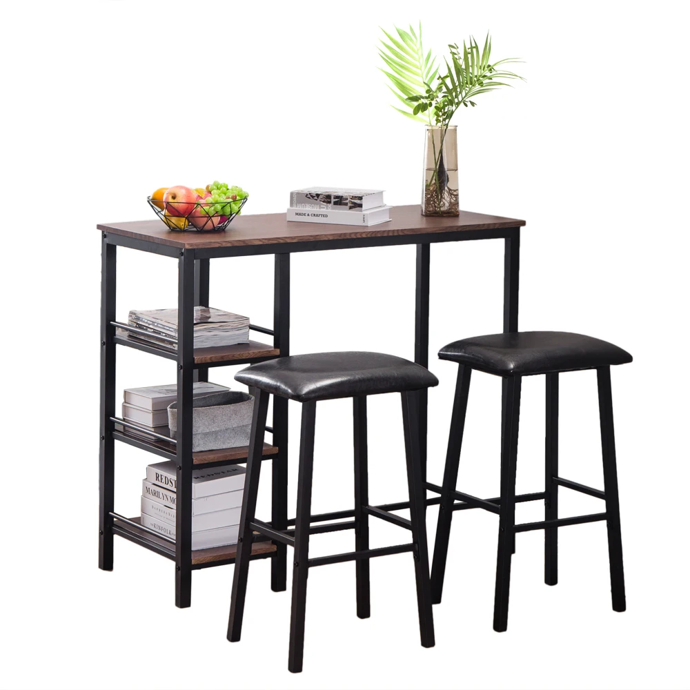 

Three-Layer Frame PVC Wood Grain Couple Bar Table Soft Bag Bar Stool One Table with Two Stools