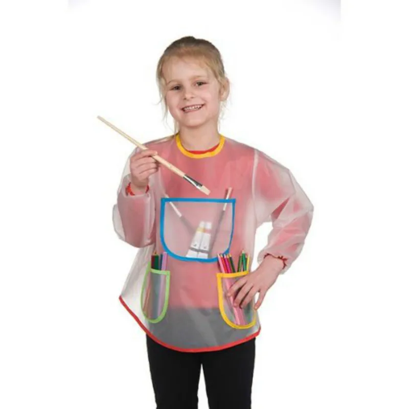 Children Transparent Waterproof DIY Painting Apron Clothing with Pockets Long Sleeve Easy Clean Anti-dirt Drawing Aprons Bibs