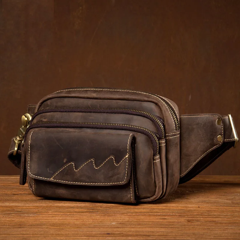 

NEW Genuine Leather Waist Packs Men Waist Bags Fanny Pack Belt Bag Phone Bags Travel Waist Pack Male Small Waist Bag Leather