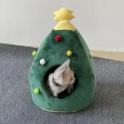 Рождественская кошачья елка в форме кошачьего домика кошка пещера собака мягкое гнездо для питомца кровать для питомца подстилка для
