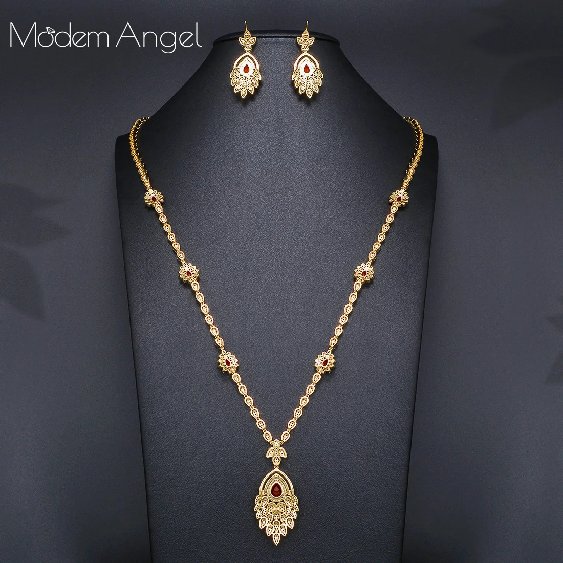 ModemAngel, эксклюзивная длинная цепочка, кубический цирконий, Свадебные Ювелирные наборы для невесты, Дубай, Женский Золотой роскошный ювелирный набор