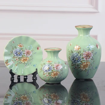 

3Pc/Set Mini European Ceramic Vase Dried Flowers Flower Arrangement Wobble Plate Living Room Entrance Ornaments Home Decorations