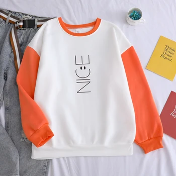 

Funny Smil Face Casual Pullover NICE Printing Simple Hoodies Women Korean Style Sweatshirts Casual O-neck Streetwear Clothing