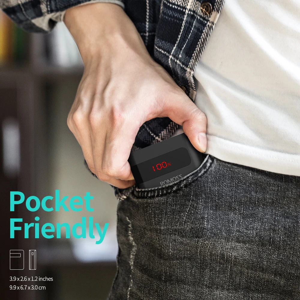 ROMOSS Sense4PS+ Power Bank 10000mAh Portable Charger LED External Battery PD 3.0 Fast Charging Powerbank for iPhone Xiaomi mi