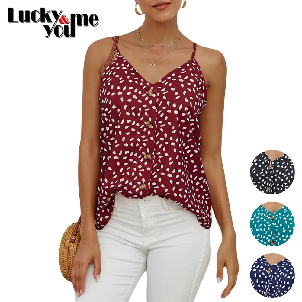 

New Arrive 2020 Womens Summer Casual Loose Print Single-Breasted Sleeveless Sling Camis Girls Street Beach Spaghetti Strap Tops