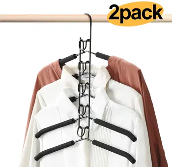 

HOUSE DAY Magic Hangers 2 Pack Multilayer Anti-Slip Clothes Rack Space Saving Clothes Hangers 5in1 Multifunctional Clothes Rack