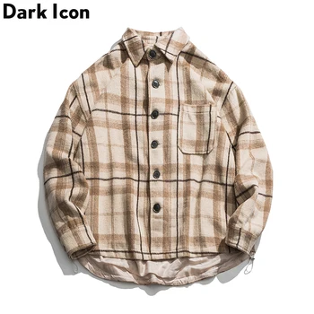 

Dark Icon Turn-down Collar Woolen Plaid Jacket Men 2019 Autumn Wool Korean Men’s Jacket Oversized Jackets for Men Outerwear