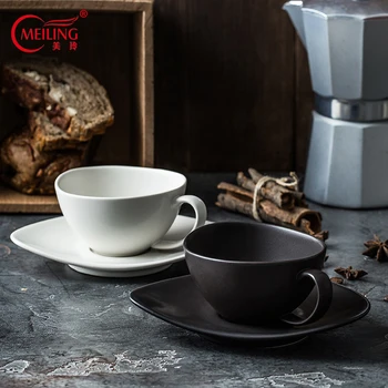 

Abnormity Coffee Cup With Saucer Ceramic Tea Cup Set White Black Kitchen Office Drinkware Creative Handmade Gift For Couple Boss