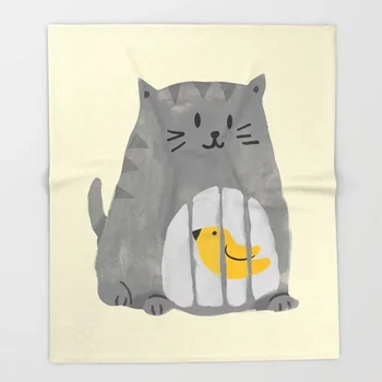 

Cat Cartoon Throws for Sofa Cute Kids Design A Cat that Swallows a Bird Blankets Christmas Decorations for Home Custom Blanket