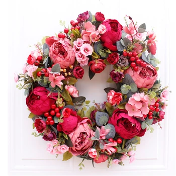 

40cm Artificial Handmade Wreath Autumn Peony Wreath Christmas Decoration Door Decoration Wall Decoration Wreath