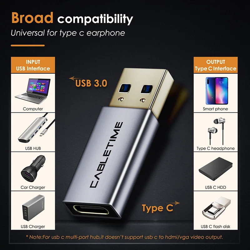 Адаптер CABLETIME Type C USB к 3 0 A папа OTG для быстрой зарядки и синхронизации Macbook Air Matebook X