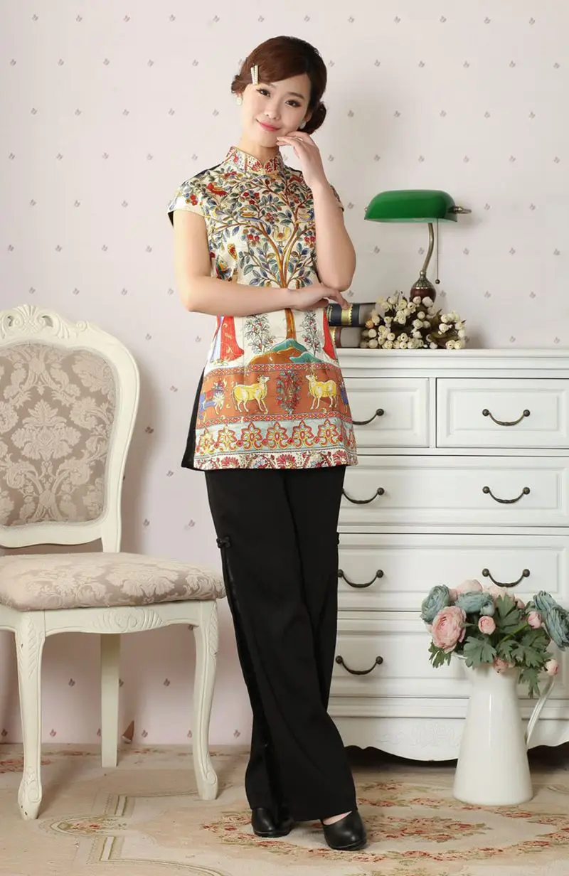 Китайский стиль ретро женский летний Повседневный короткий топ cheongsam Улучшенный Повседневный модный костюм Tang Летняя женская рубашка