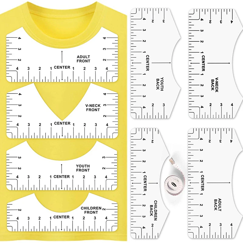 9Pcs Summer T-Shirt Alignment Ruler Centering Printing Alignment Making Center Design Round Neck T-Shirt Tools for Adult Youth