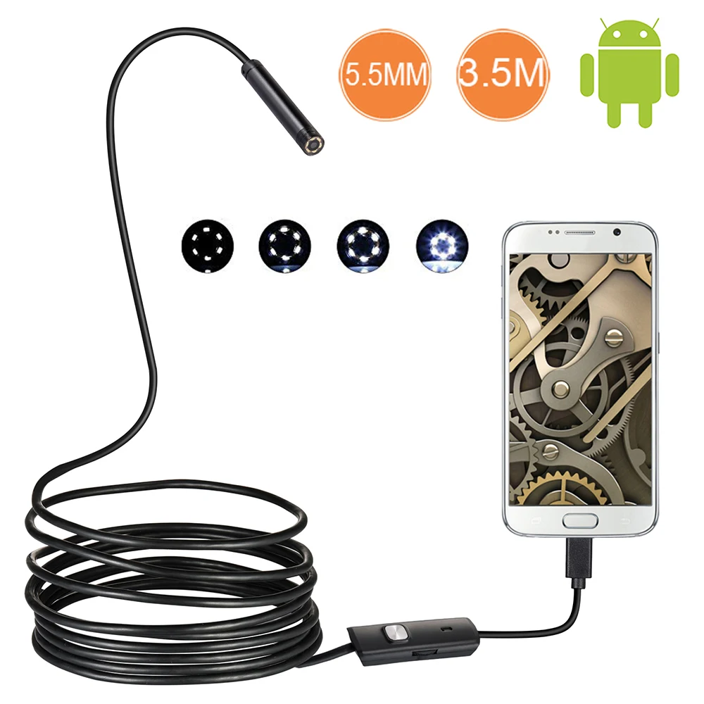 Водонепроницаемая камера-эндоскоп IP67 жесткий кабель 5 мм с 6 светодиодными