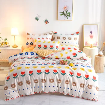 

Pure Cotton Nordic Reactive Printed bed linens pink Bedding Sets Duvet Cover sets Sheet Pillowcases quilt Cover Set