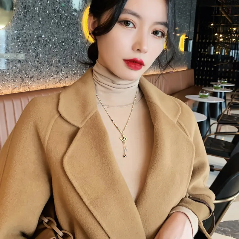 2020 new design sense M letter tassel titanium steel color fast necklace fashion luxury women's neck chain party sweater chain - Image 4