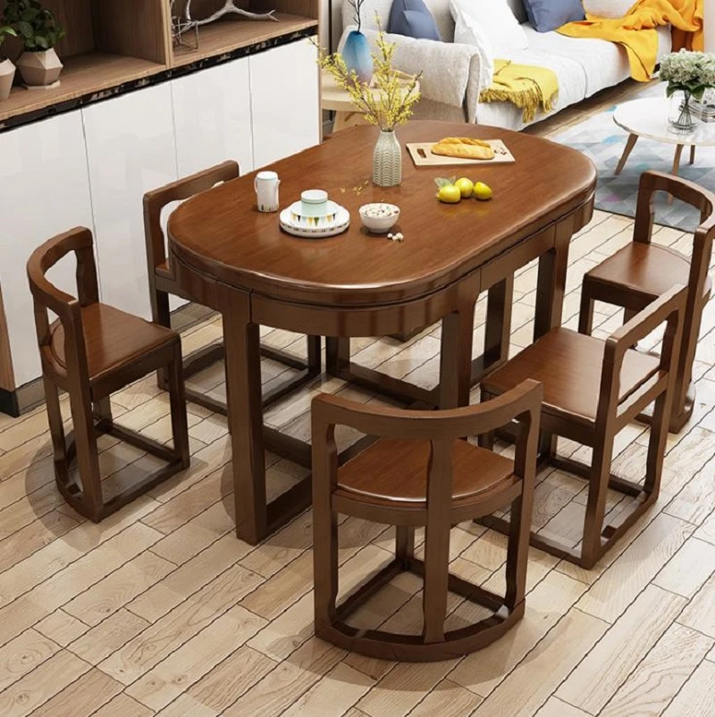 y silla de comedor de color nogal profundo, combinación de 6 sillas y mesa madera maciza, y moderno, 1,3 m|Sets para el comedor| - AliExpress