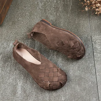 

Woven 2020 new women's shoes genuine leather handmade casual women's single shoes round Toe ethnic style Flat shoes for women