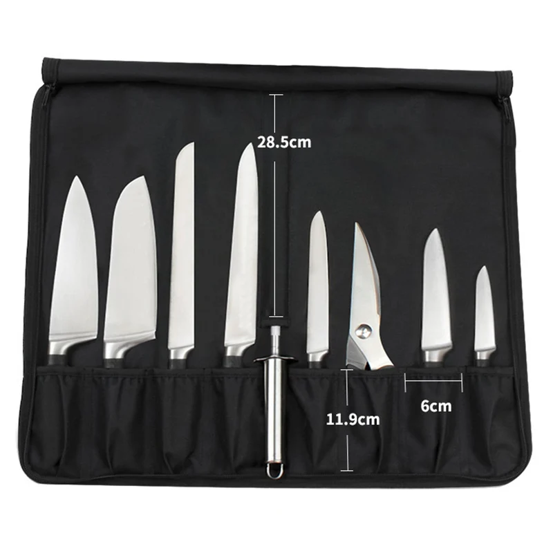Portable Knife Roll Bag Oxford Multiple Pockets Kitchen Utensils Chef Knives Storage Bag Camping Trip Carry Case Bag Accessories