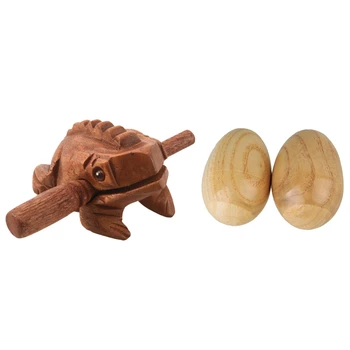 

1 Pcs Carved Croaking Wood Percussion Musical Sound Wood Frog Tone Block Toy & 2 Pcs Musical Percussion Instruments Wooden Egg S