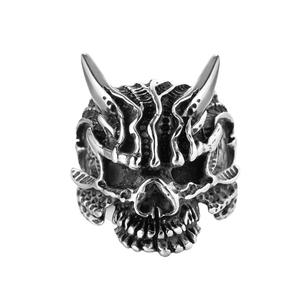 Finger Ring Silver Ring Retro Punk Demon Skeleton Hip Hop Rock Locomotive Titanium Steel Alloy for Men and Women