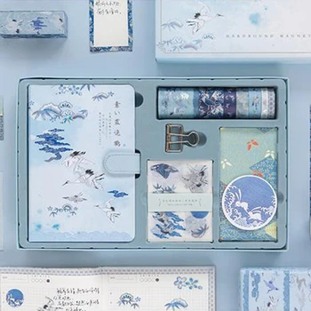 

1set Stationery Journal Notebook Magnetic Buckle DIY Chinese Style Weekly Plan With Paper Stickers Write Diary Clips Portable