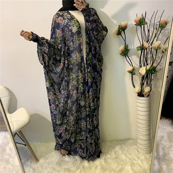 

Loose bat sleeve print chiffon Muslim abayas dress (Length 150cm)