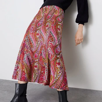 

ZA Print Skirt Trendy 2019 Newly Autumn Winter Women Long England Elegant Print Skirt Straight Party Holiday Gifts Wholesale