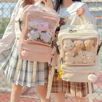 

Korean Lolita Girl Transparent Backpack Itabag DIY Badge 20cm Doll Schoolbag Japanese Harajuku Student Shoulder Bag Handbag