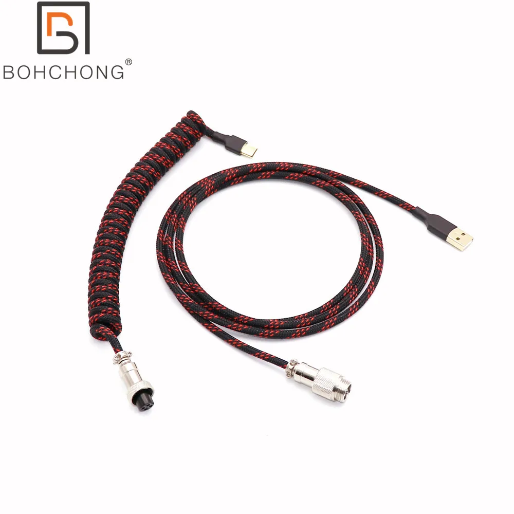 Costume Faz o Único Animal de Estimação Sleeved Bobinou o tipo c Mini Cabo Micro Usb da Mola para o Cabo Mecânico do Teclado com Aviador Gx12 Gx16 o Cabos de computador e conectores - Imagem 2