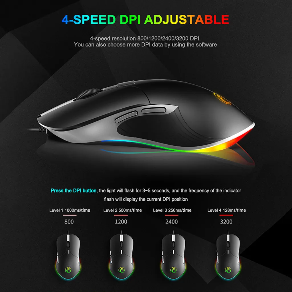 IMICE X6 6400DPI USB Проводная оптическая мышь с подсветкой эргономичная игровая