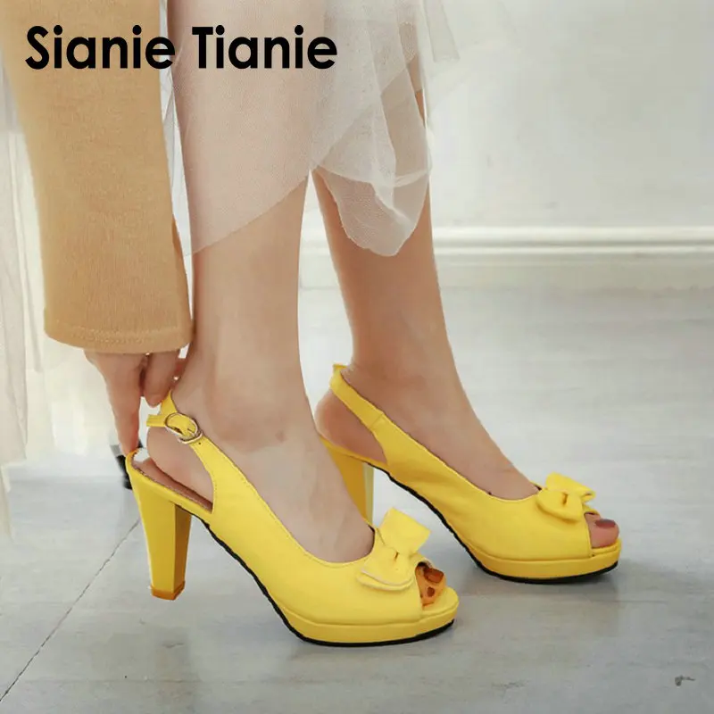 yellow peep toe heels