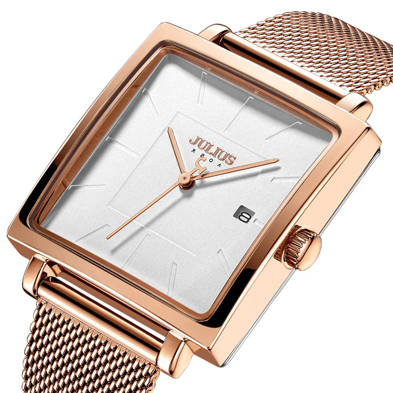 Julius сетчатый ремешок из нержавеющей стали женские деловые часы квадратные Стильные кварцевые наручные часы 30 м водонепроницаемые JA-1207