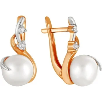 

Примаэксклюзив earrings with pearls and cubic zirconia in red gold