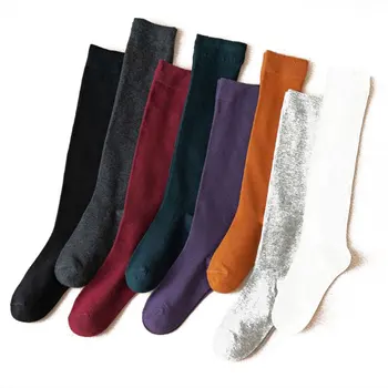 

1Pair Long Socks Women's Spring Autumn Knee High Socks Solid Color High Elastic Stockings Female Fashion Cotton Calf Socks