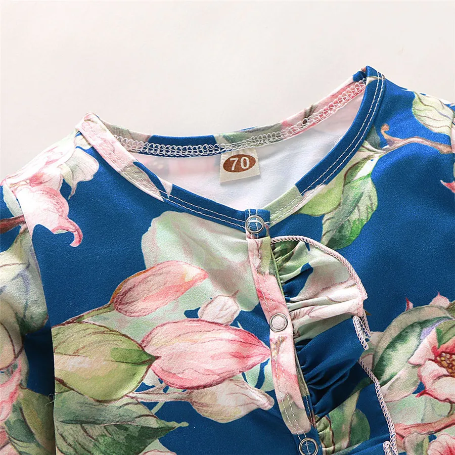 Baby sports pajamas long sleeve floral print wrap feet haile warm pajamas comfortable baby climbing clothes + headband 40A1 (13)