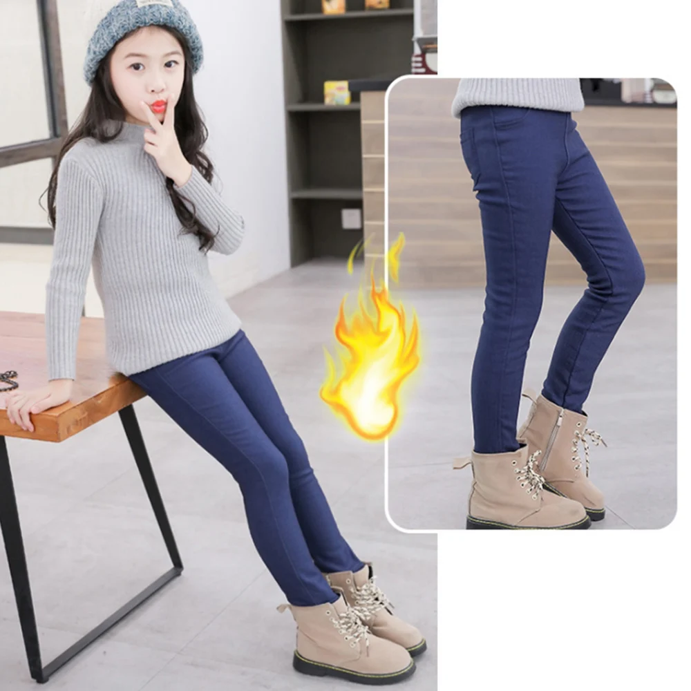 styleB navy CYSINCOS зимние леггинсы из искусственной кожи для девочек Теплые обтягивающие штаны осенне-зимние плотные вельветовые Теплые длинные штаны для детей возрастом от 3 до 10 лет - Цвет: styleB navy