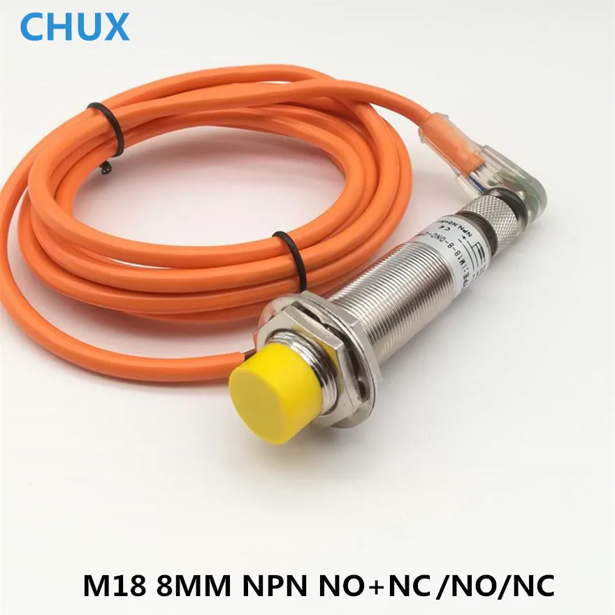 

CHUX NPN Proximity Sensor With Connector M18 8mm NO+NC IM18-8-DNC-C 8mm Distance non flush Type With Bend Connector Switch