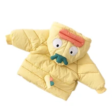 Утепленное пальто с хлопковой подкладкой для новорожденных; зимняя верхняя одежда для маленьких девочек с рисунком утки; Брендовые повседневные пуховики с капюшоном