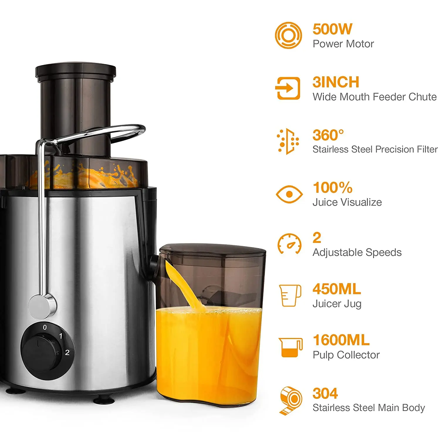 Juicer Machine, 500W Centrifugal Juicer Extractor With Wide Mouth