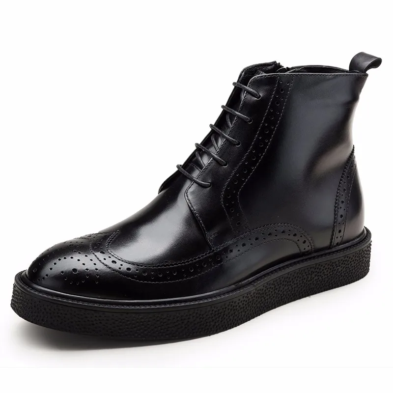 Black no wool ZGZJYWM/Новинка; Сезон Зима; модные высококачественные ботинки-оксфорды ручной работы из натуральной кожи с острым носком на шнуровке; Мужские ботинки в деловом стиле - Цвет: Black no wool