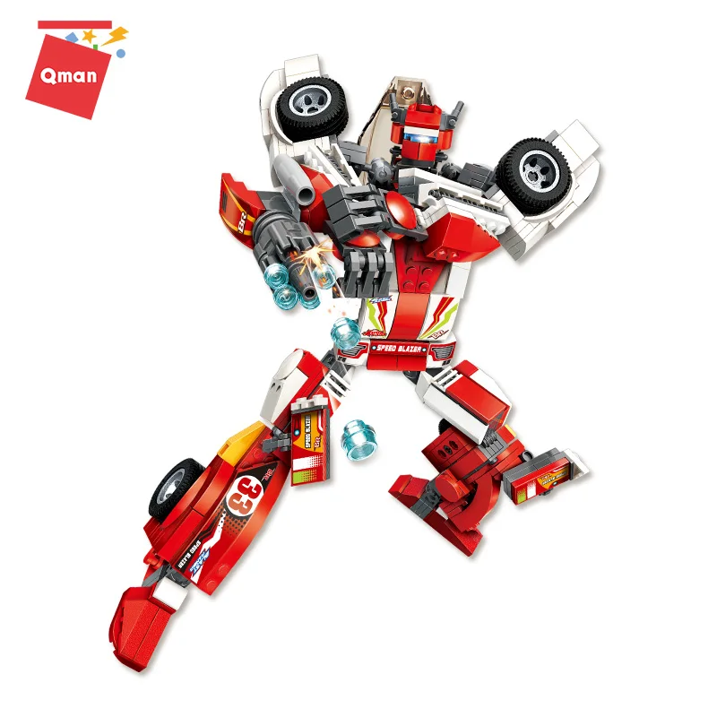 

QMAN Deformation transform robot red chariot helicopter model building blocks set assembly DIY Toys for children birthday gift