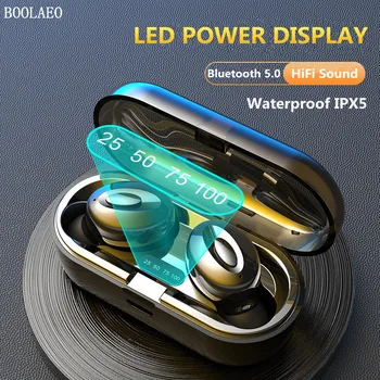 

TWS Bluetooth V5.0 Headphones Wireless HiFi Stereo Sport Earphones Earbuds headset LED Power display Waterproof With Microphone