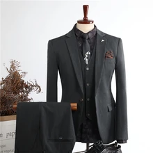 Groom's suit suit, men's three-piece wedding dress, casual formal wear, handsome small suit, Korean version of self-cultivation,