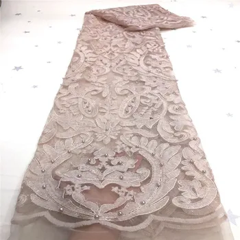 

pink African Lace Fabric Embroidered Nigerian Sequins Lace Fabric High Quality French Tulle beads Lace Fabric For Women Wedding