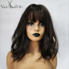 ALAN EATON, средний волнистый, черный, коричневый, для женщин, Бобо, парики с челкой, синтетическое волокно, высокотемпературное волокно, женские, термостойкие